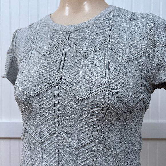 Lucy Paris Knit Bodycon Dress Silver Cocktail Mini Stretch Zig Zag Striped S - Picture 7 of 11